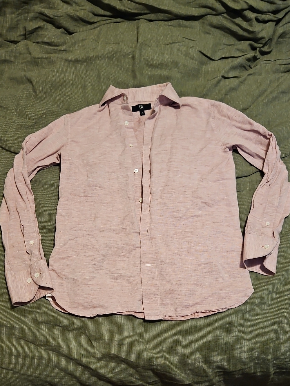 Banana Republic Red/White Heathered Linen-Blend Men's Button-Down Shirt